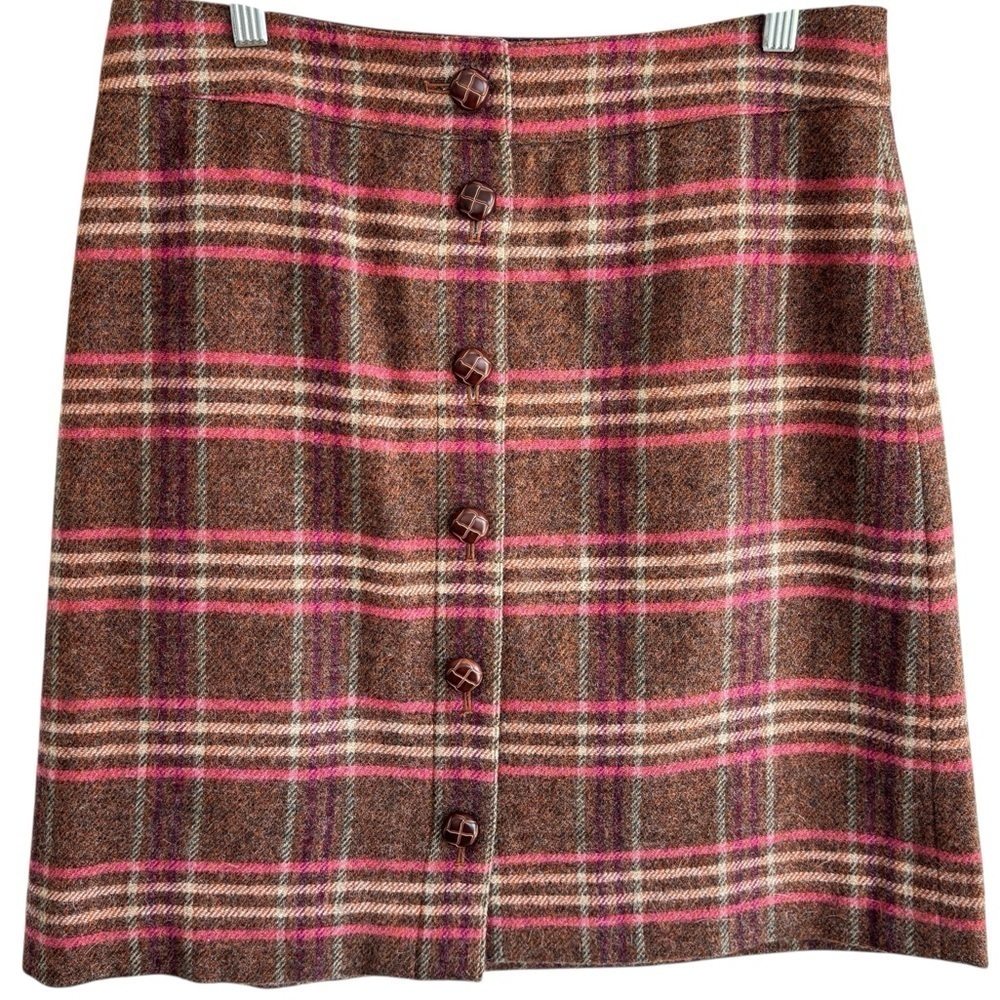 TALBOTS Plaid Button-Front Skirt Womens Size 6  Brown Wool Blend Western Retro